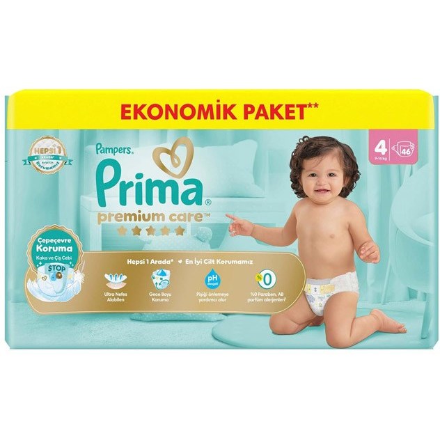 پوشک بچه پریما مدل Premium Care سایز 4 بسته 46 عددی