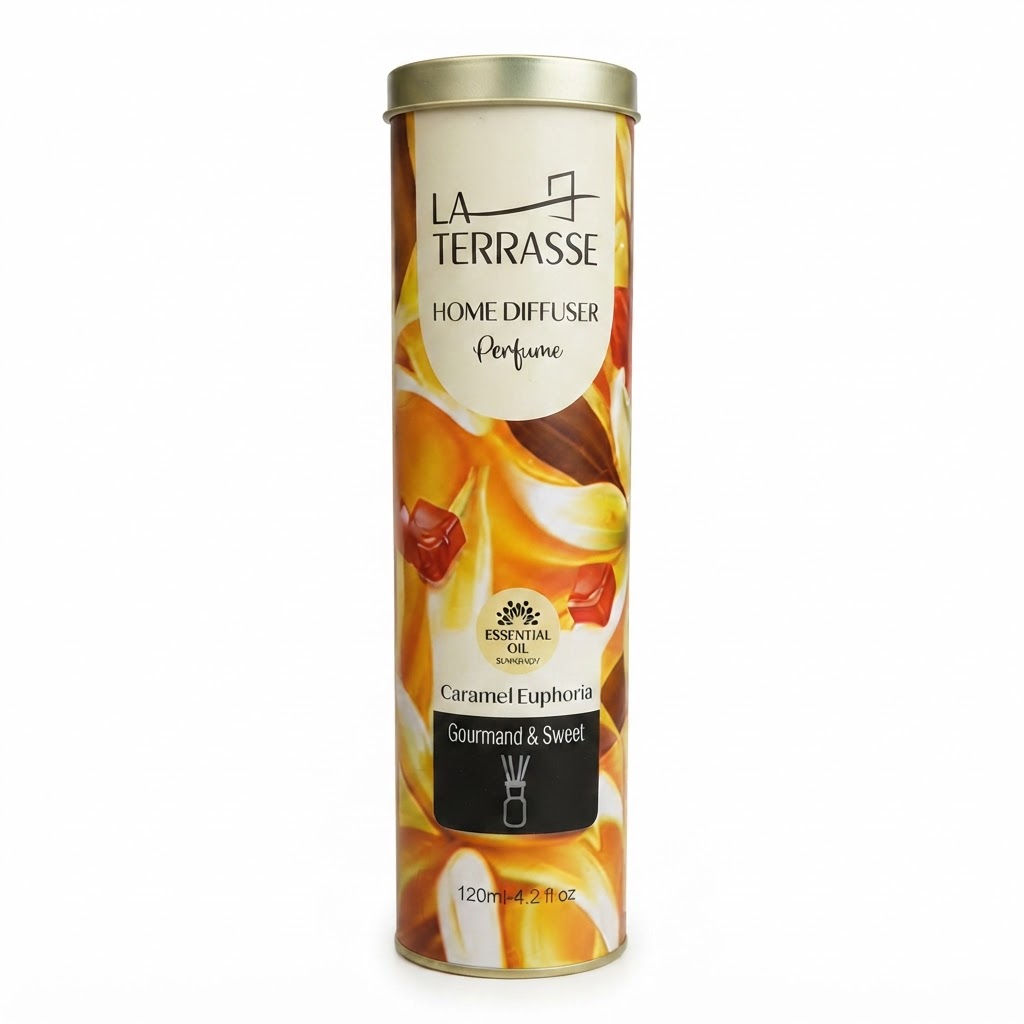 خوشبوکننده هوا لاتراس با چوب بامبو مدل Caramel Euphoria حجم 120 میل