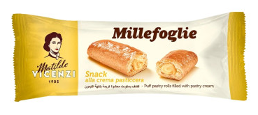 شیرینی پفی میله فولیه با مغز کرم وانیلی 25 گرم مینی اسنک ماتیلدا ویچنزی MATILDE VICENZI mille foglie mini snack