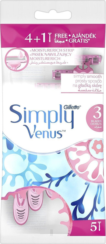 خودتراش ژیلت ونوس 3 تیغ مدل Simply Venus بسته 5 عددی