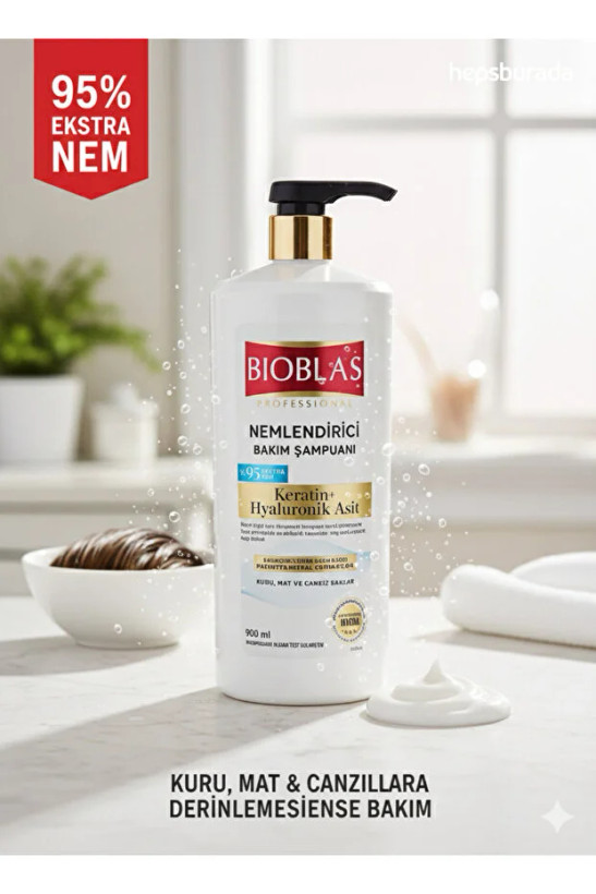 شامپو ضد ریزش و آبرسان مو بیوبلاس Bioblas حاوی کراتین و هیالورونیک اسید حجم 900 میل