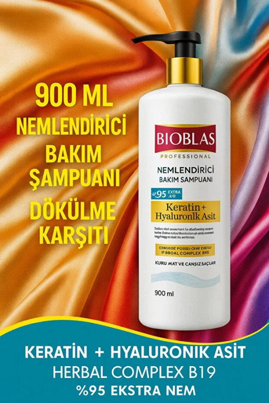 شامپو ضد ریزش و آبرسان مو بیوبلاس Bioblas حاوی کراتین و هیالورونیک اسید حجم 900 میل