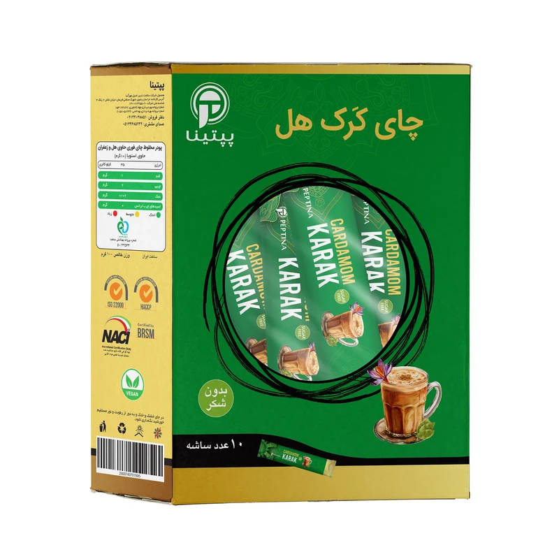 چای کرک هل بدون شکر و شیرین شده با استویا پپتینا بسته 10 عددی