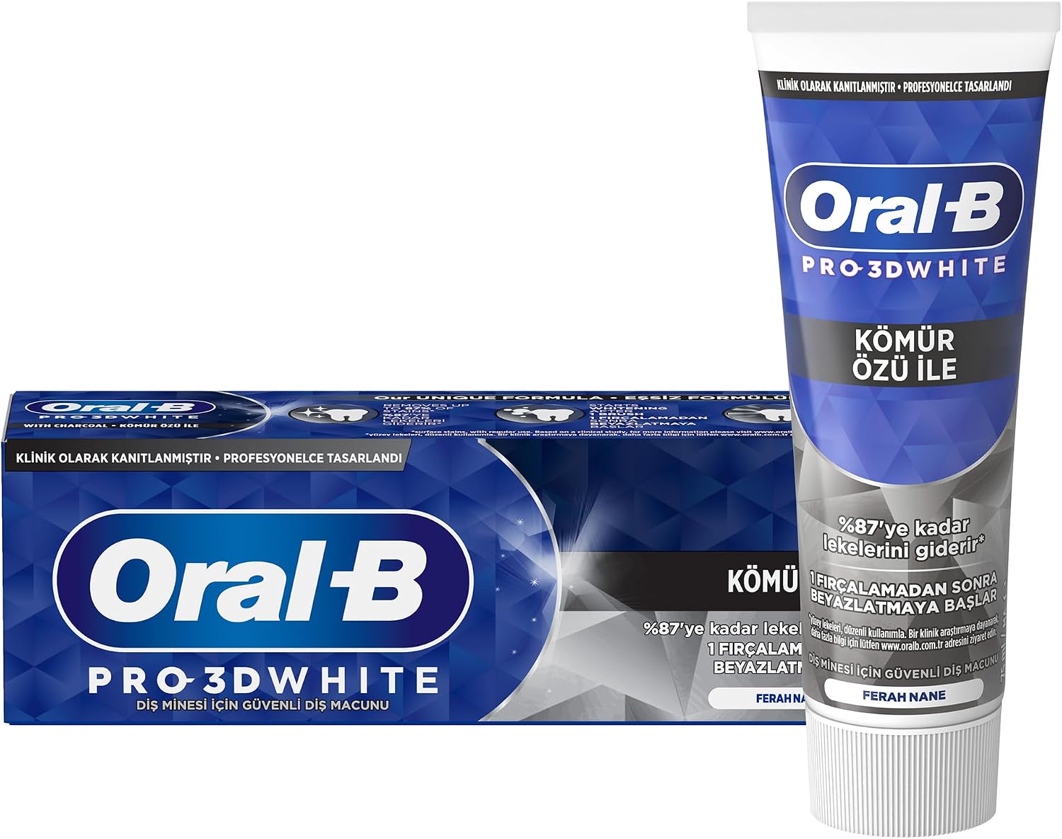 خمیر دندان ذغالی اورال بی حجم ۷۵میل مدل PRO 3D WHITE WİTH CHARCOAL