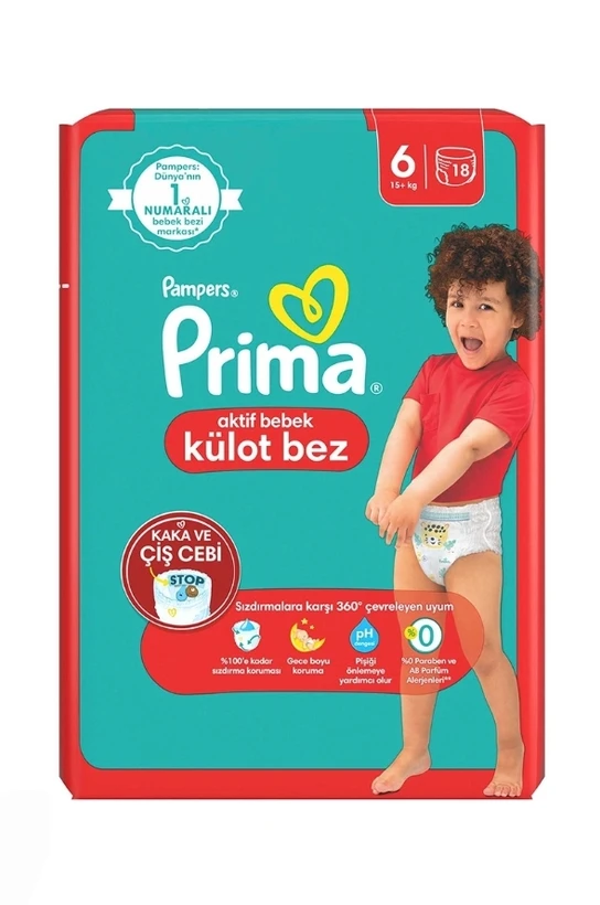 پوشک پریما شورتی سایز 6 بسته 18 عددی