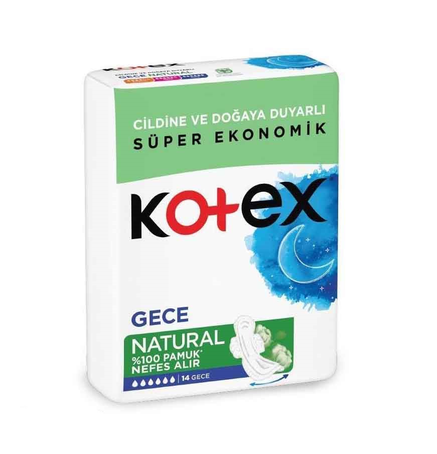 نوار بهداشتی کوتکس Kotex شب مدل Natural بسته 14 عددی