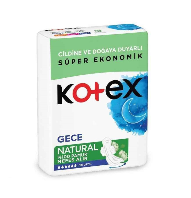 نوار بهداشتی کوتکس Kotex شب مدل Natural بسته 14 عددی