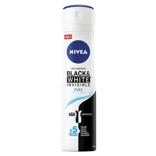 اسپری بدن زنانه نیوآ مدل Black And White Invisible Pure حجم 150 میلی لیتر