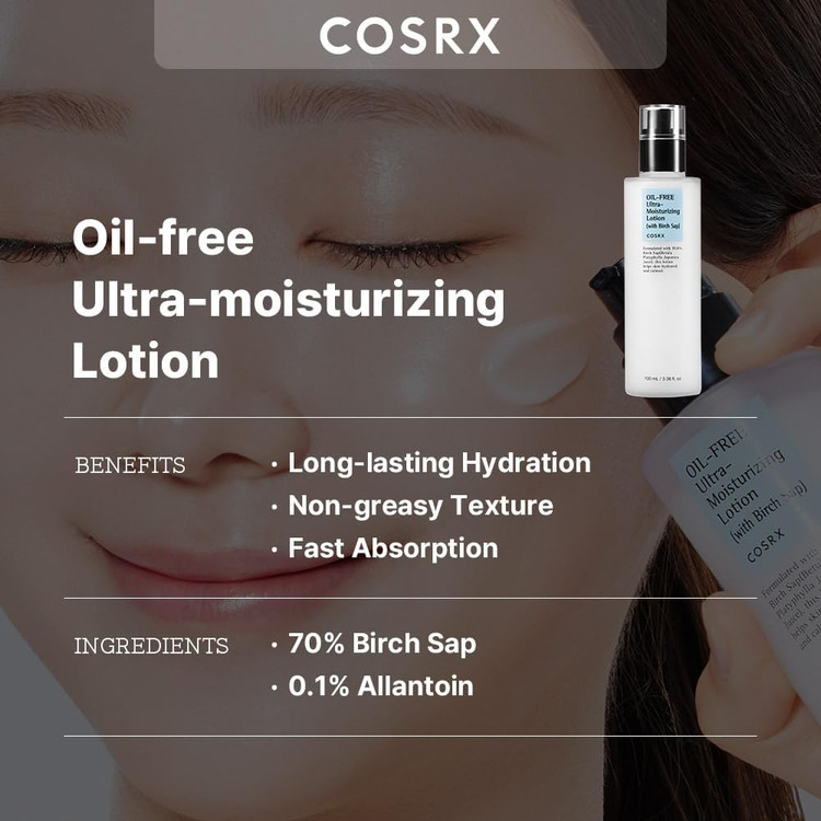 لوسیون مرطوب کننده و آبرسان کوزارکس Cosrx Oil Free Ultra Moisturizing Lotion 100Ml